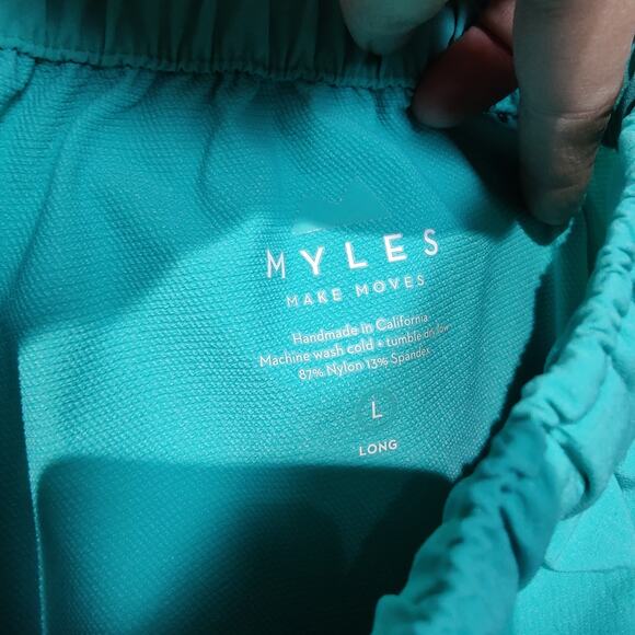 Myles Mens Sz L Long Inseam Aqua Green Hybrid Swim Trunks Shorts Unlined Stretch - Picture 3 of 4